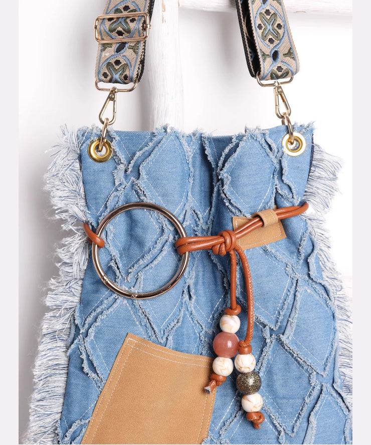 Vintage Blue Eyelash Large Capacity Denim Messenger Bag