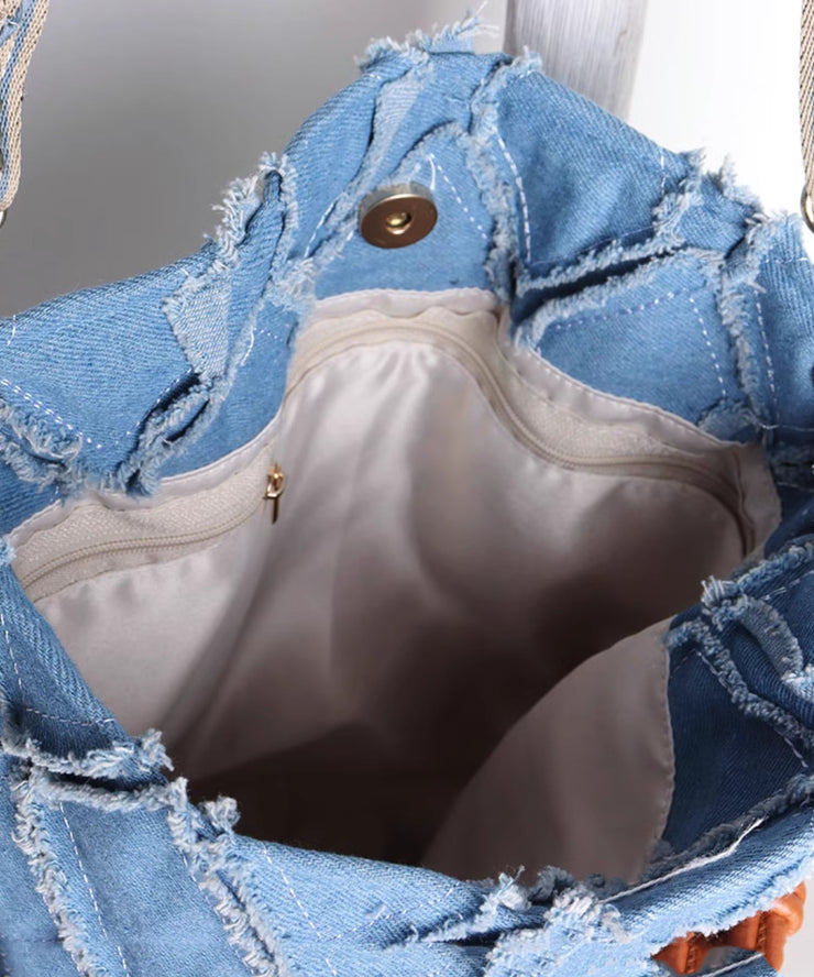 Vintage Blue Eyelash Large Capacity Denim Messenger Bag