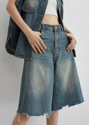 Vintage Blue Nail Bead Button Denim Two-Piece Set Summer