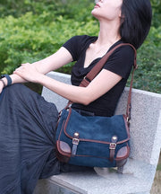 Vintage Blue Solid Durable Suede Messenger Bag