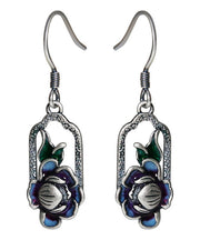 Vintage Blue Sterling Silver Lotus Drop Earrings