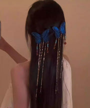 Vintage Blue Sterling Silver Overgild Butterfly Tassel Hairpin