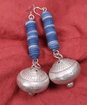 Vintage Blue Sterling Silver Tie Dye Cylinder Small Bell Drop Earrings