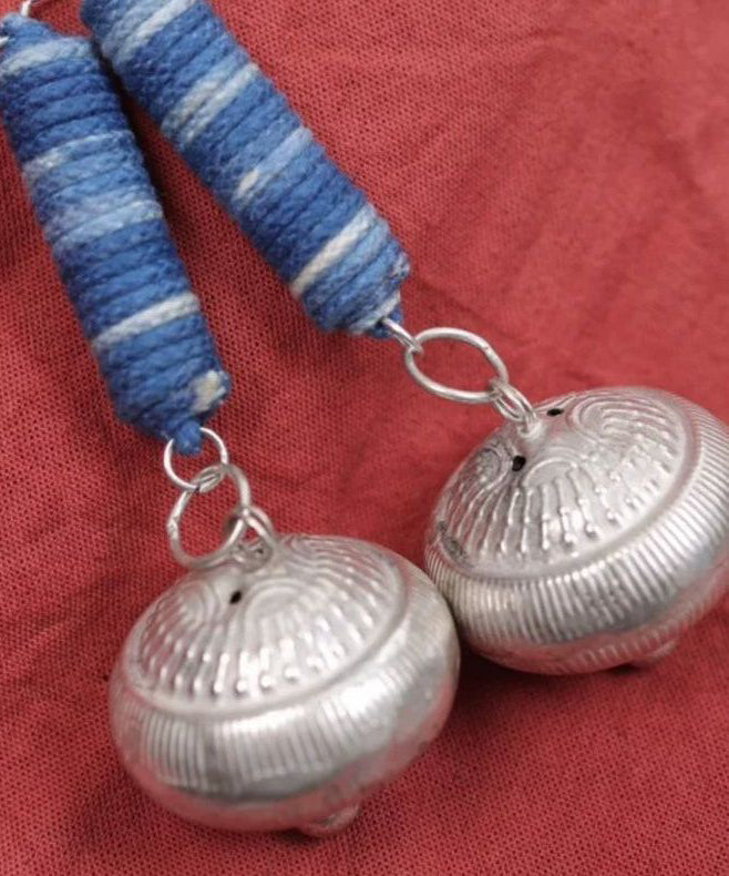 Vintage Blue Sterling Silver Tie Dye Cylinder Small Bell Drop Earrings