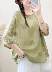 Vintage Brick Red Tassel Embroidered Cotton Top Summer