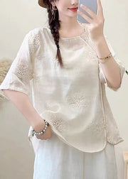 Vintage Brick Red Tassel Embroidered Cotton Top Summer