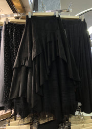 Vintage Brown Asymmetrical Patchwork Faux Suede Skirt Winter