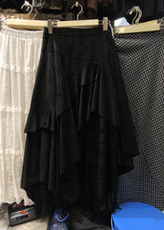 Vintage Brown Asymmetrical Patchwork Faux Suede Skirt Winter