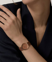 Vintage Brown Genuine Leather Inlaid Wooden Quartz Movement Watch