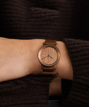 Vintage Brown Genuine Leather Inlaid Wooden Quartz Movement Watch
