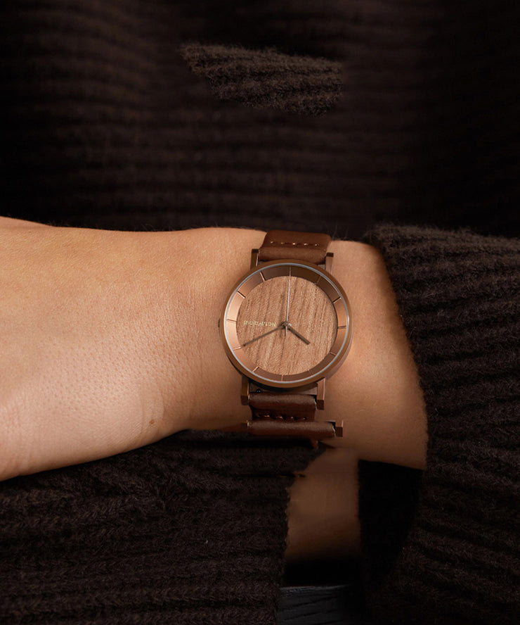 Vintage Brown Genuine Leather Inlaid Wooden Quartz Movement Watch