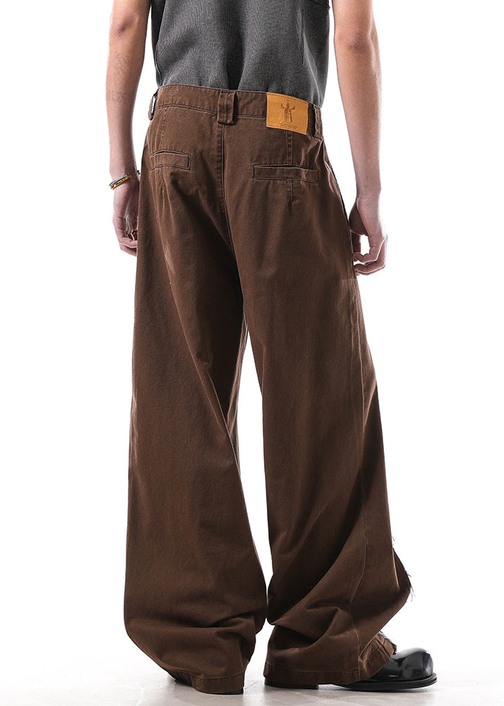 Vintage Brown Hole High Waist Patchwork Denim Mens Pants Fall