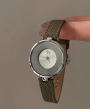Vintage Brown Leather Alloy Hardlex Crystal Watches