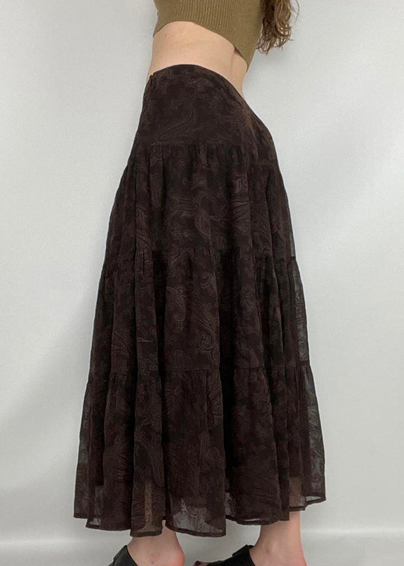 Vintage Brown Print High Waist Tulle Skirts Summer