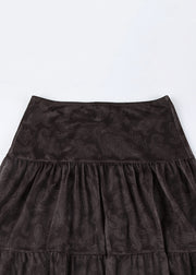 Vintage Brown Print High Waist Tulle Skirts Summer