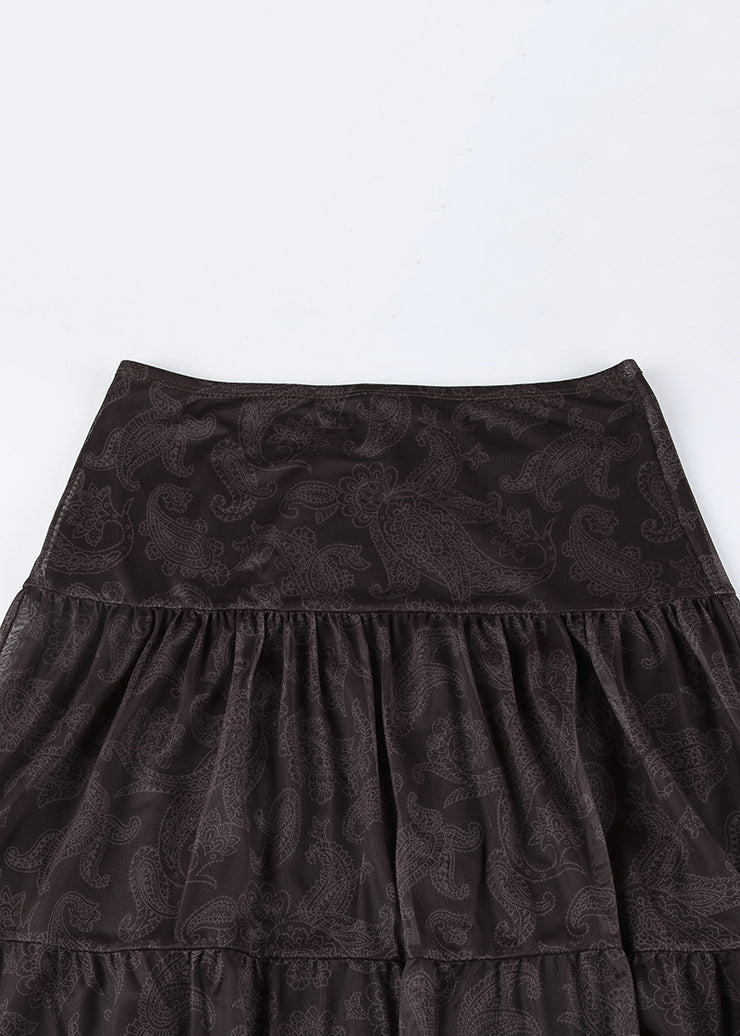 Vintage Brown Print High Waist Tulle Skirts Summer