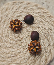 Vintage Brown Sterling Silver Pinecone Drop Earrings