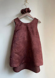 Vintage Brown V Neck Lace Up Solid Cotton Tank Sleeveless