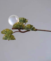 Vintage Brown Wooden Fan Transparent Beads Hairpin