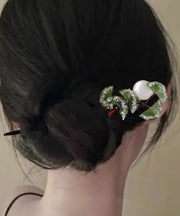 Vintage Brown Wooden Fan Transparent Beads Hairpin