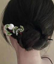 Vintage Brown Wooden Fan Transparent Beads Hairpin