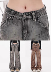 Vintage Camel Tie Dye Pockets High Waist Denim Pants Fall
