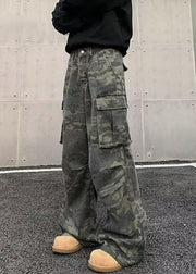 Vintage Camouflage Pockets High Waist Cotton Men Pants Spring