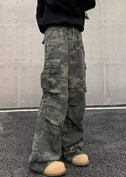 Vintage Camouflage Pockets High Waist Cotton Men Pants Spring