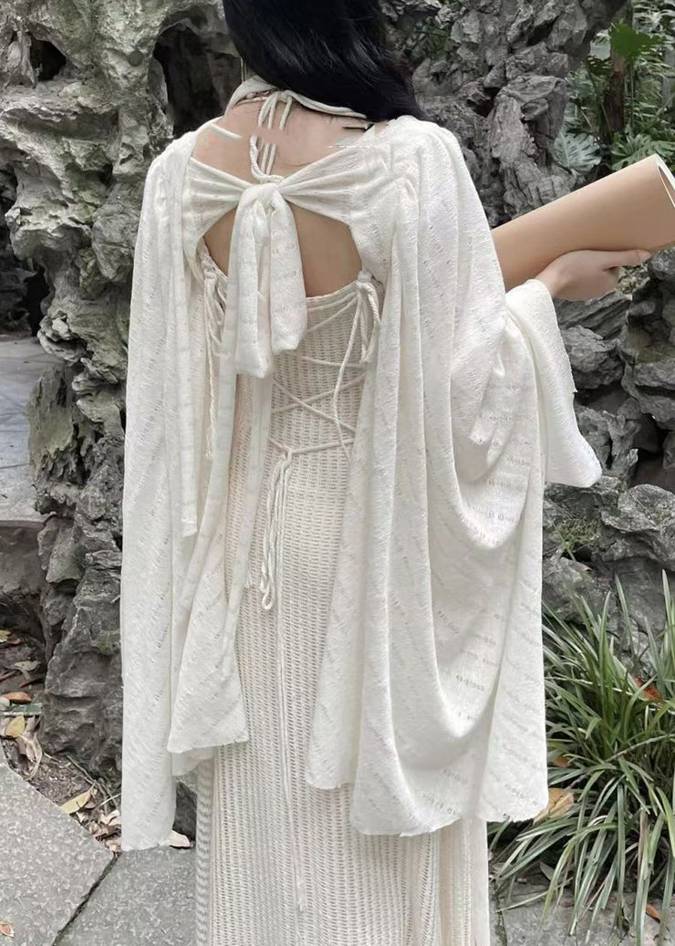 Vintage Cape And Tasseled Spaghetti Strap Dress Two Pieces Summer