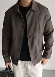 Vintage Chocolate Peter Pan Collar Pockets Linen Men Coat Fall