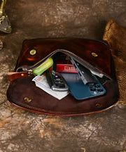 Vintage Coffee Calf Leather Versatile Men Envelope Bag