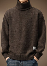 Vintage Coffee Cozy Thick Knit Mens Wool Knit Turtleneck Winter