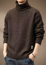 Vintage Coffee Cozy Thick Knit Mens Wool Knit Turtleneck Winter