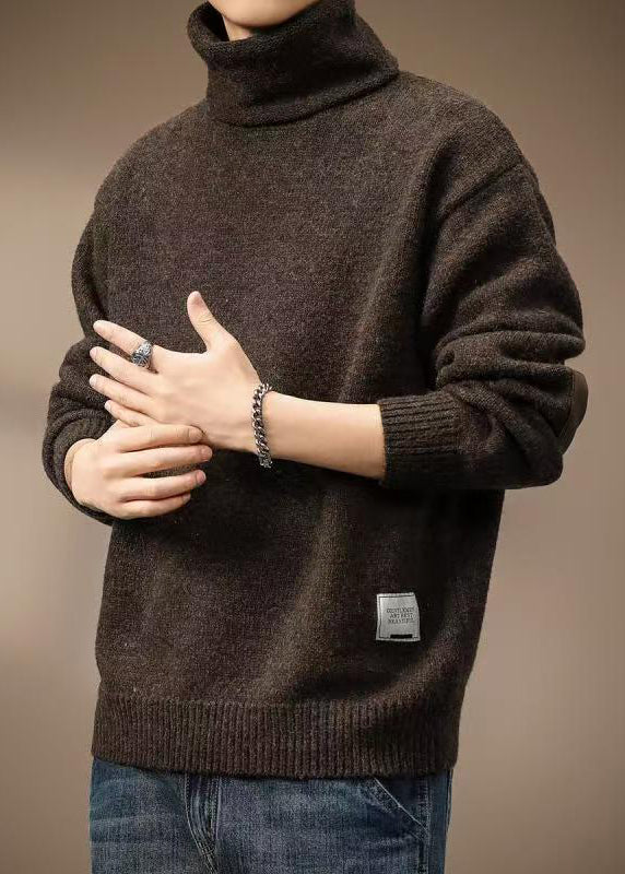 Vintage Coffee Cozy Thick Knit Mens Wool Knit Turtleneck Winter