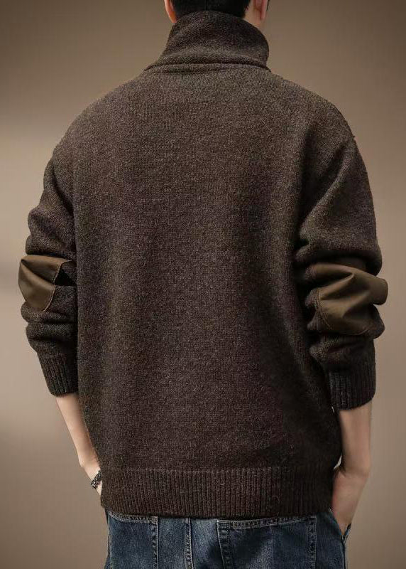 Vintage Coffee Cozy Thick Knit Mens Wool Knit Turtleneck Winter