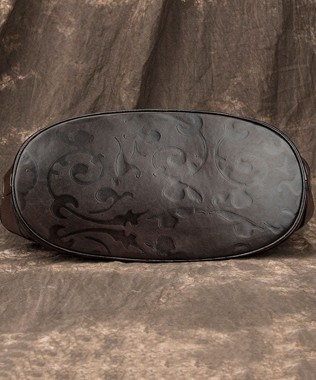 Vintage Chocolate Embossing Calf Leather Women&