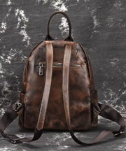 Vintage Coffee Large Capacity Calf Leather Backpack Bag