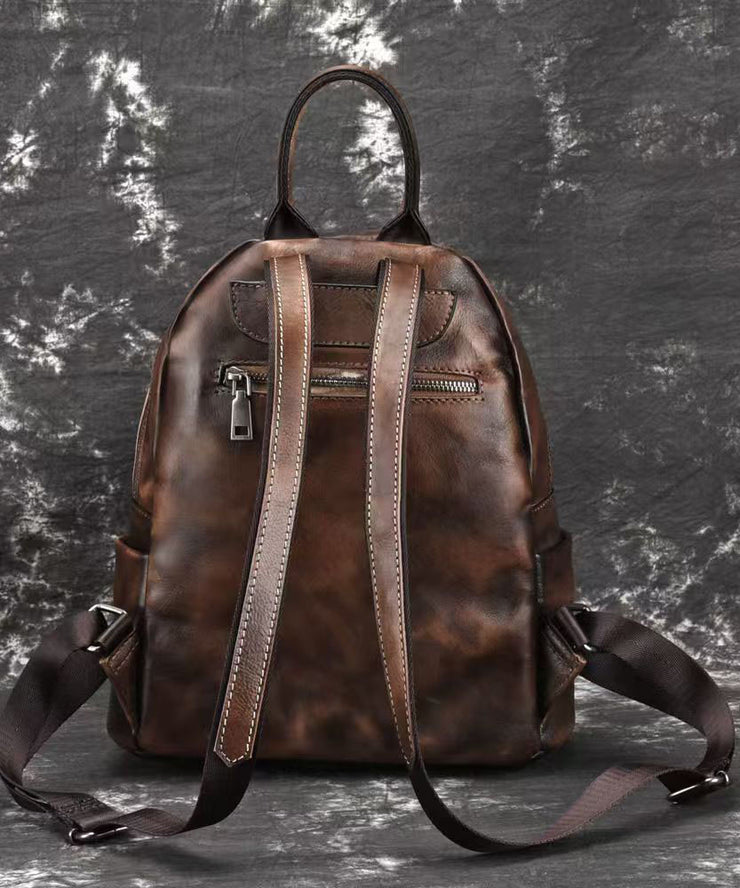 Vintage Coffee Large Capacity Calf Leather Backpack Bag
