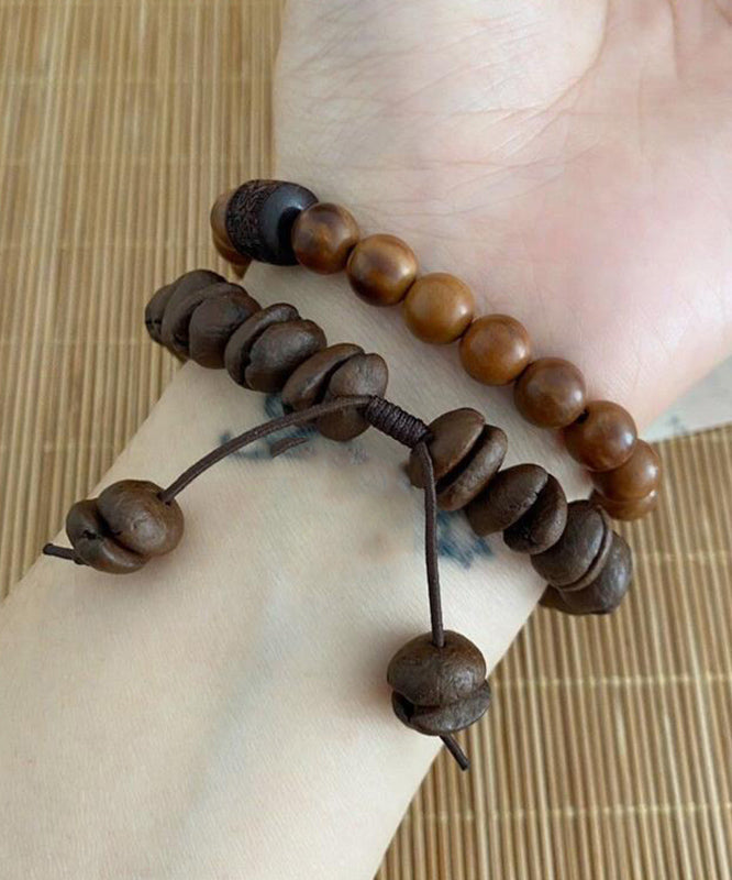 Vintage Coffee Leather Rope Beads Charm Bracelet
