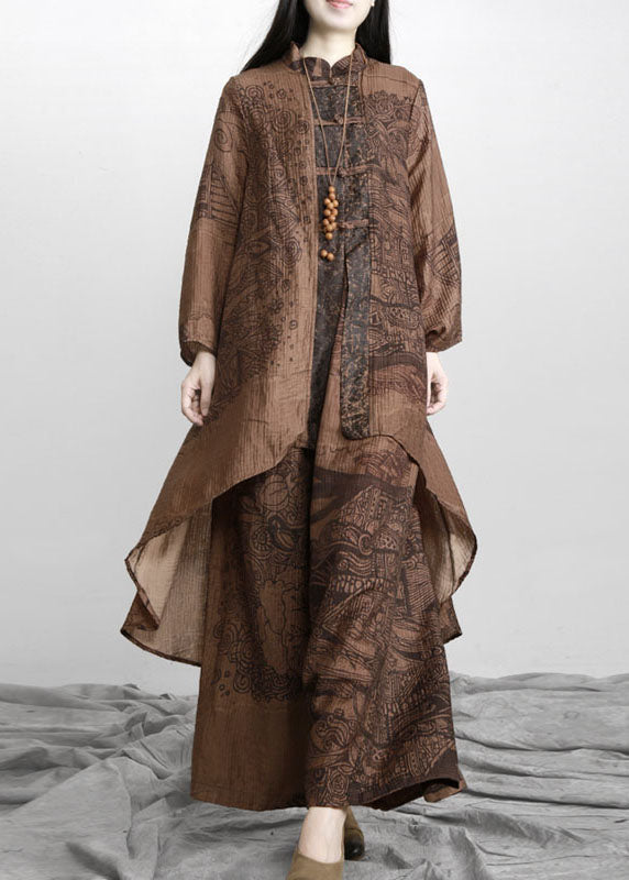 Two Shirt Pieces Fake Patchwork Organic Chiffon Spring Coffee main image 0