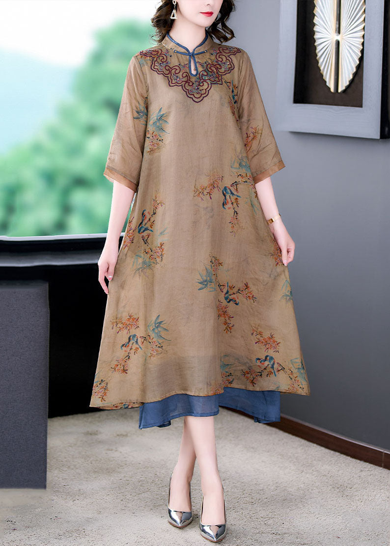 Stand Collar A-Line Dress, Vintage Meadow