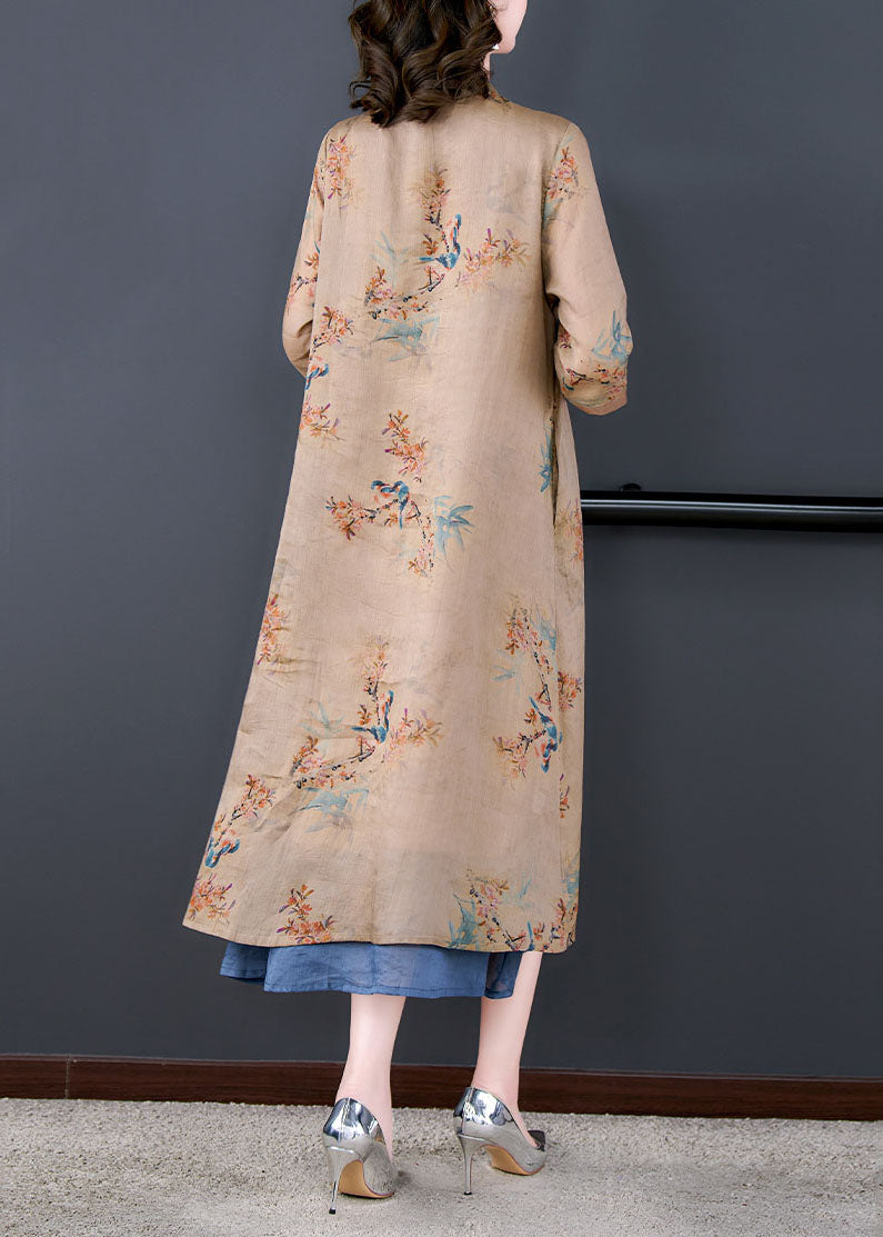 Vintage Printed Stand Collar Hollow Dress
