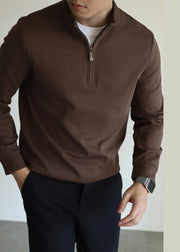 Vintage Coffee Stand Collar Zip Up Cotton Mens Sweatshirt Fall