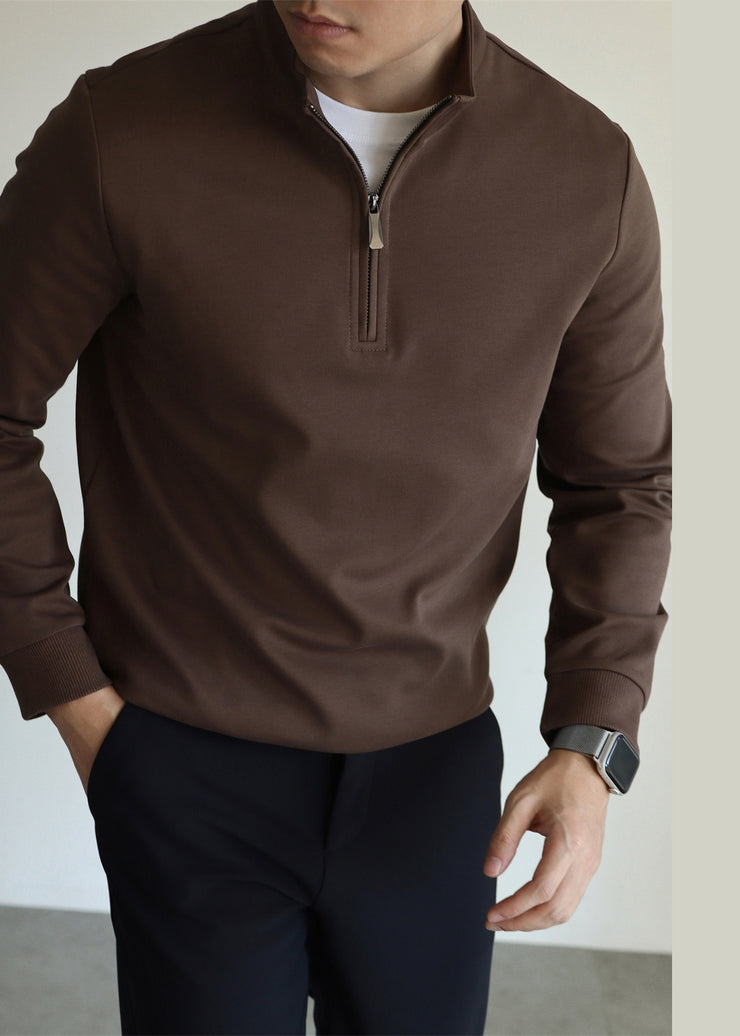 Vintage Coffee Stand Collar Zip Up Cotton Mens Sweatshirt Fall