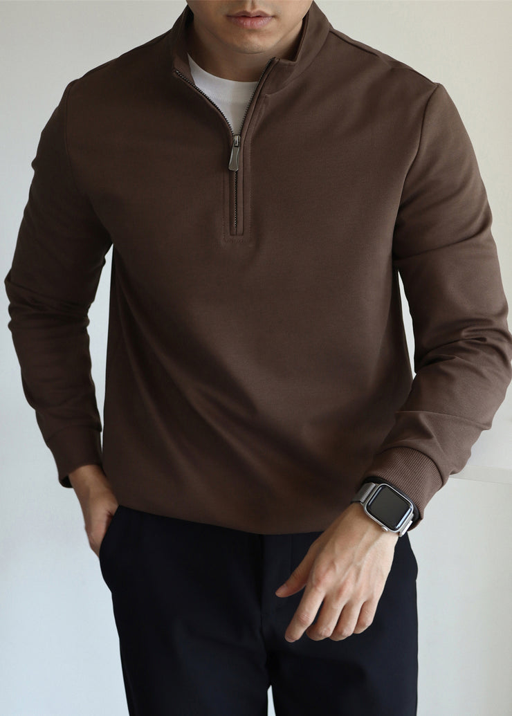 Vintage Coffee Stand Collar Zip Up Cotton Mens Sweatshirt Fall