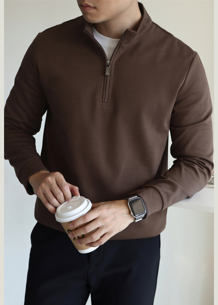 Vintage Coffee Stand Collar Zip Up Cotton Mens Sweatshirt Fall