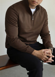 Vintage Coffee Stand Collar Zip Up Cotton Mens Sweatshirt Fall