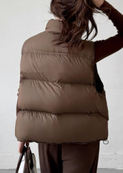 Vintage Coffee Stand Collar Zip Up Duck Down Waistcoat Sleeveless