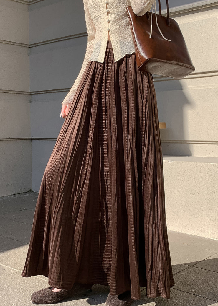 Vintage Coffee Wrinkled Elastic Waist Silk Velvet Skirt Winter