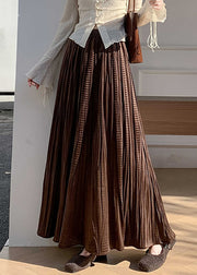 Vintage Coffee Wrinkled Elastic Waist Silk Velvet Skirt Winter